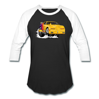 Yellow Firebird Trans Am Dragster Baseball T-Shirt - black/white