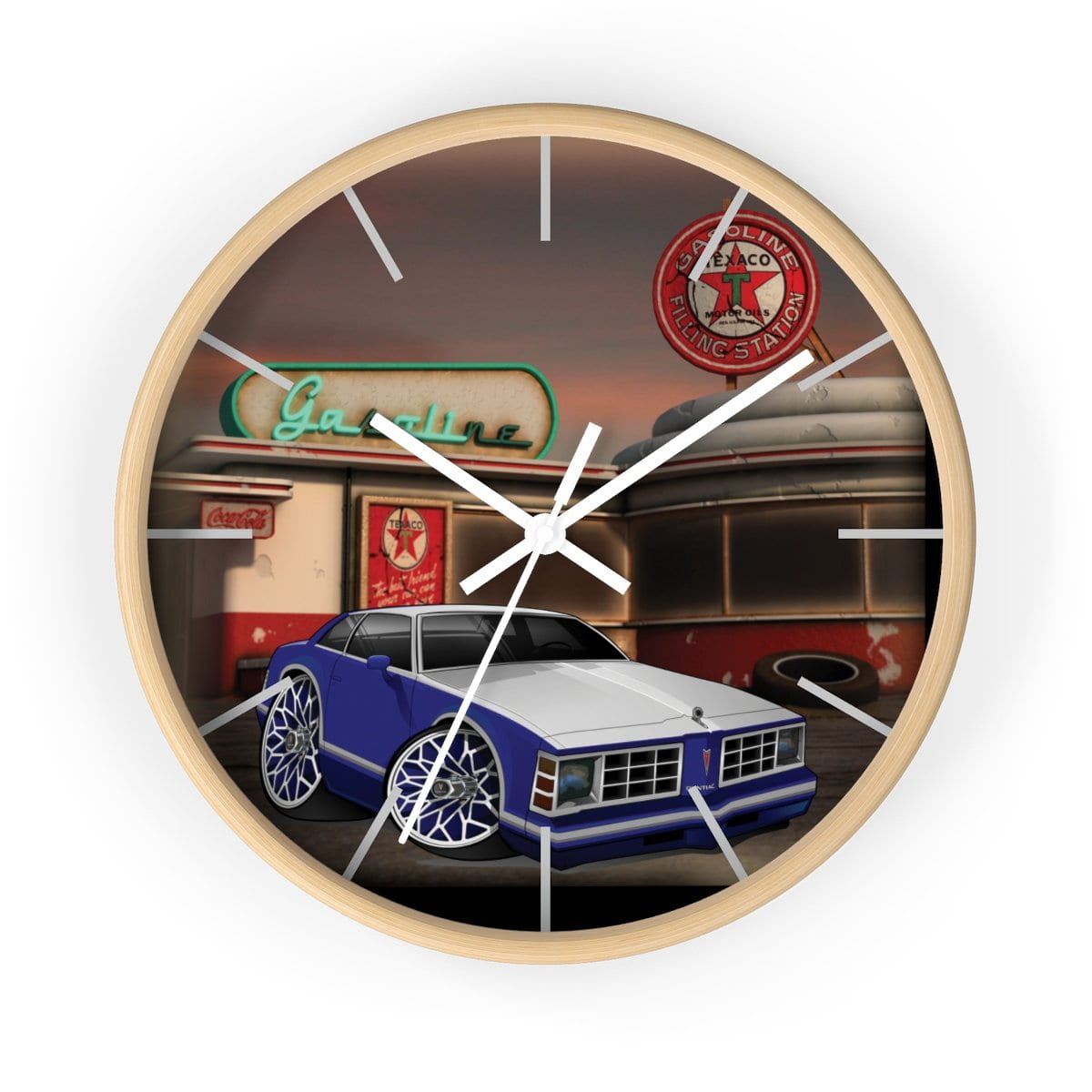 Pontiac Lemans gas station car art Wall clock