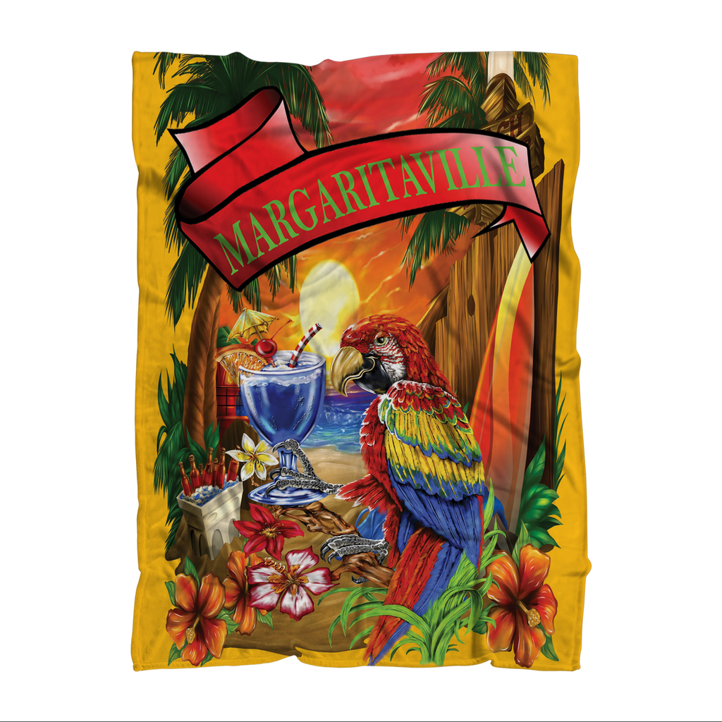 Margaritaville Orange Parrot Beach Premium Sublimation Adult Blanket