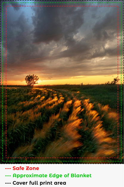 Cloudy Field Sunset Blanket