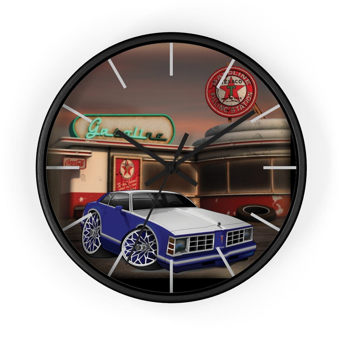 Pontiac Lemans gas station car art Wall clock