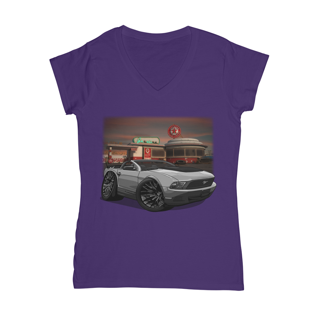 Convertible Mustang Gas Station 2 Classic Women's V-Neck T-Shirt