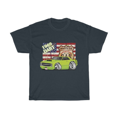 1969 Dart Car Art American Flag Route 66 Unisex Heavy Cotton Tee