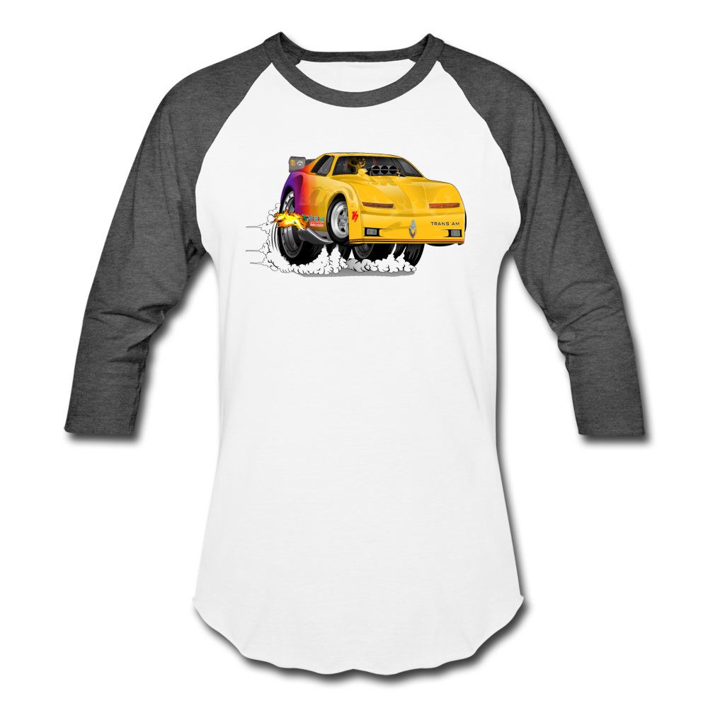 Yellow Firebird Trans Am Dragster Baseball T-Shirt - white/charcoal