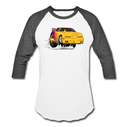 Yellow Firebird Trans Am Dragster Baseball T-Shirt - white/charcoal
