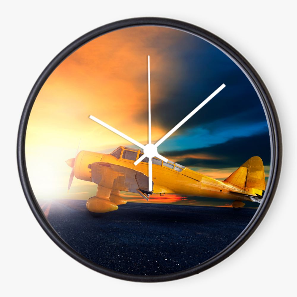 Road Biplane Sunset 10 inch wall clock