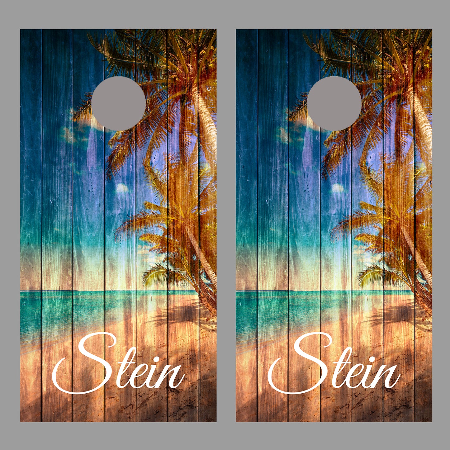 Rustic Wooden Beach Customized With Your Name Corn Hole Wrap
