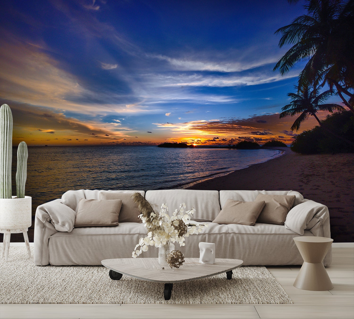 Beach Palm Trees Sunset Dusk Custom Designed Wallpaper