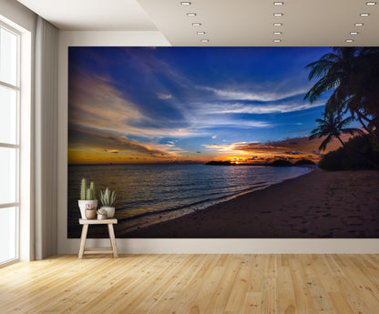 Beach Palm Trees Sunset Dusk Custom Designed Wallpaper