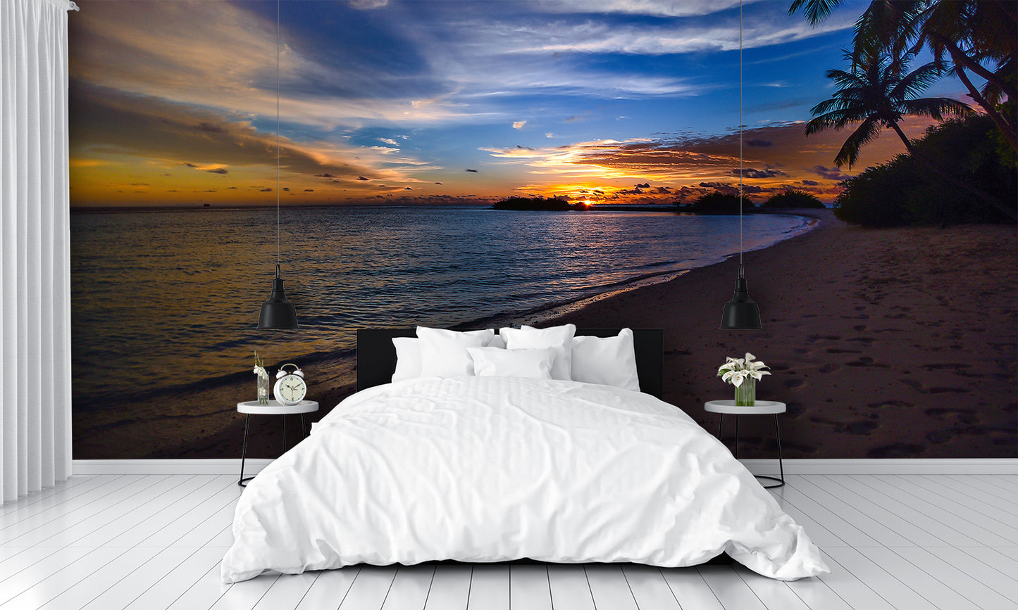 Beach Palm Trees Sunset Dusk Custom Designed Wallpaper