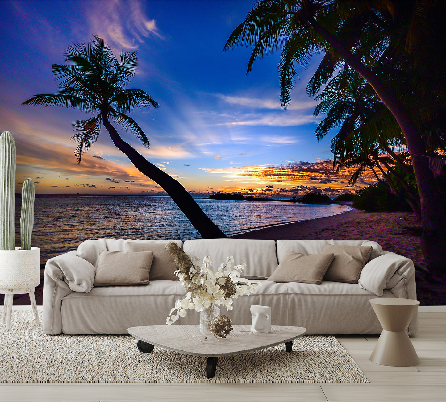 Beach Palm Trees Sunset Dusk 2 Custom Designed Wallpaper