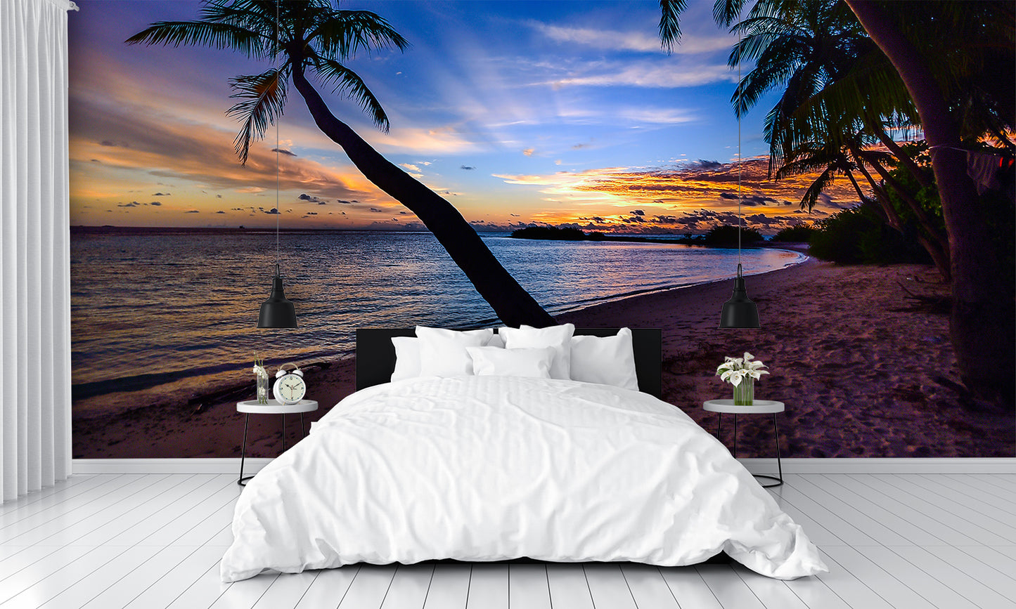 Beach Palm Trees Sunset Dusk 2 Custom Designed Wallpaper
