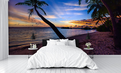 Beach Palm Trees Sunset Dusk 2 Custom Designed Wallpaper