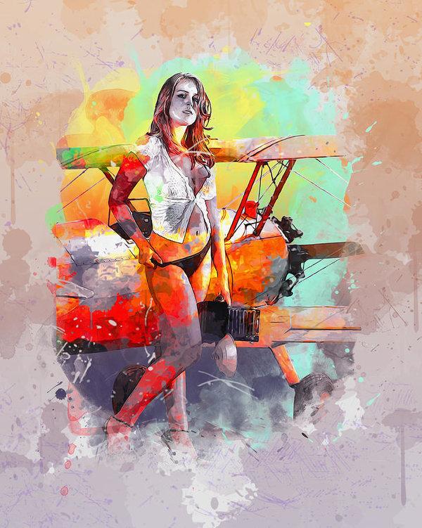 Biplane Girl - Art Print