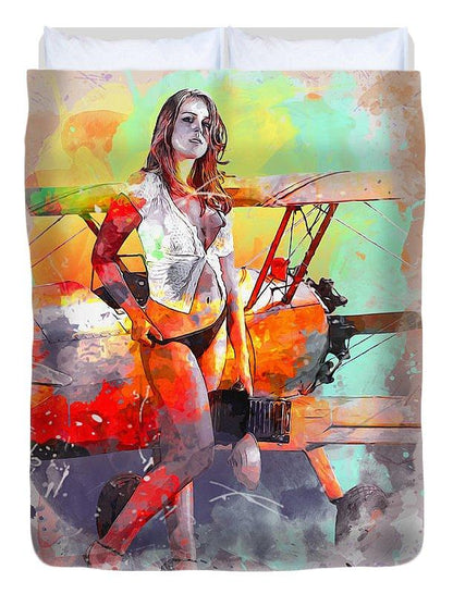 Biplane Girl - Duvet Cover