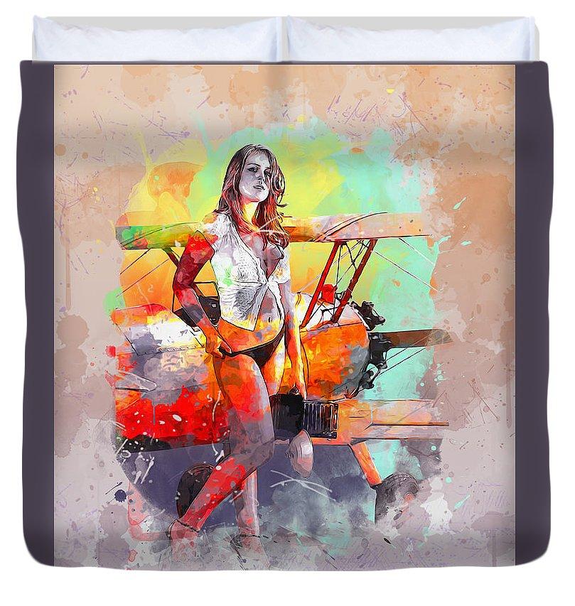 Biplane Girl - Duvet Cover