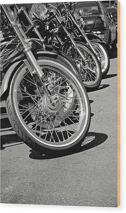 Black And White Motorcycles - Wood Print