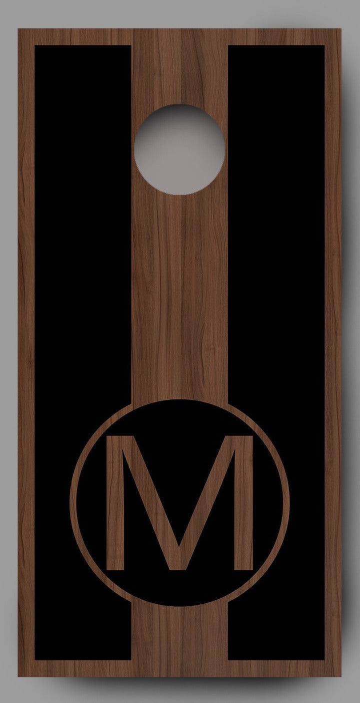 Custom Initial on Wood Black Lettering Cornhole Board Decal Wraps