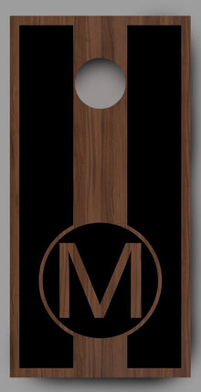 Custom Initial on Wood Black Lettering Cornhole Board Decal Wraps