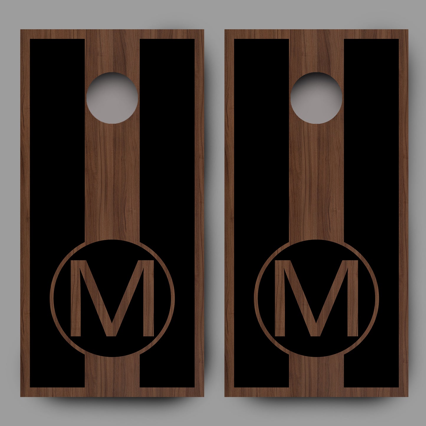 Custom Initial on Wood Black Lettering Cornhole Board Decal Wraps