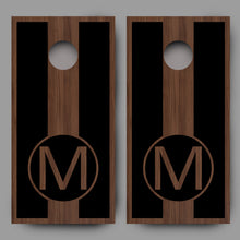 Custom Initial on Wood Black Lettering Cornhole Board Decal Wraps