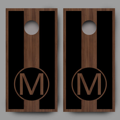 Custom Initial on Wood Black Lettering Cornhole Board Decal Wraps