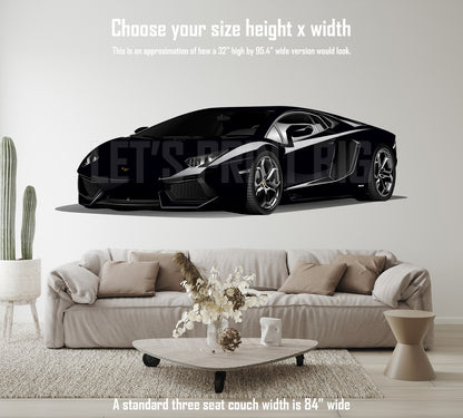 Car on Wall Art Black Lamborghini Decal Easily Removeable