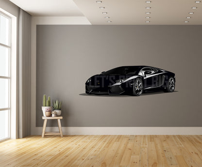 Car on Wall Art Black Lamborghini Decal Easily Removeable