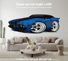 Car Art Blue Black Stripes Chevelle Hot Rod Drag Car Cartoon Wall Decal