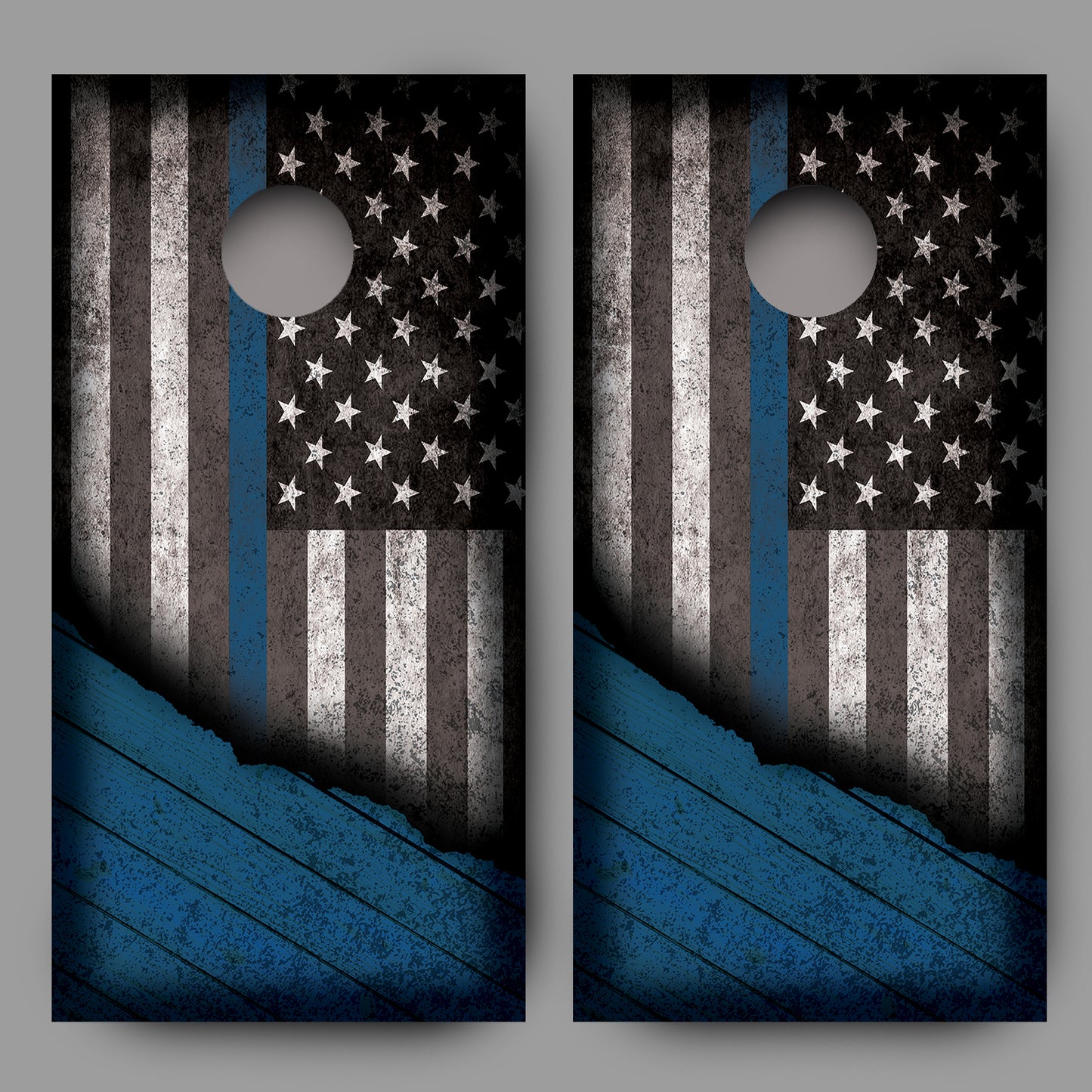Distressed American Flag with Blue Line Corn Hole Wrap