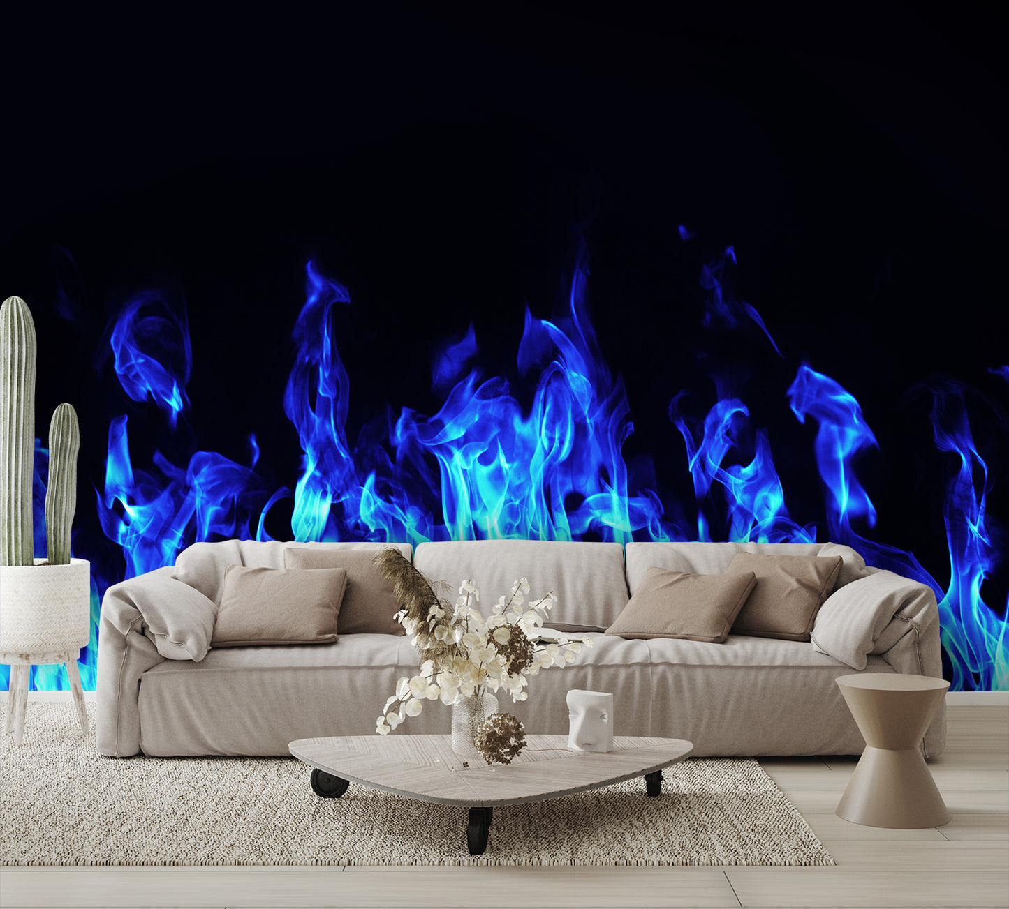 Blue Flaming Fire Custom Designed Flames Wallpaper