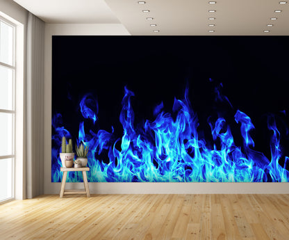 Blue Flaming Fire Custom Designed Flames Wallpaper