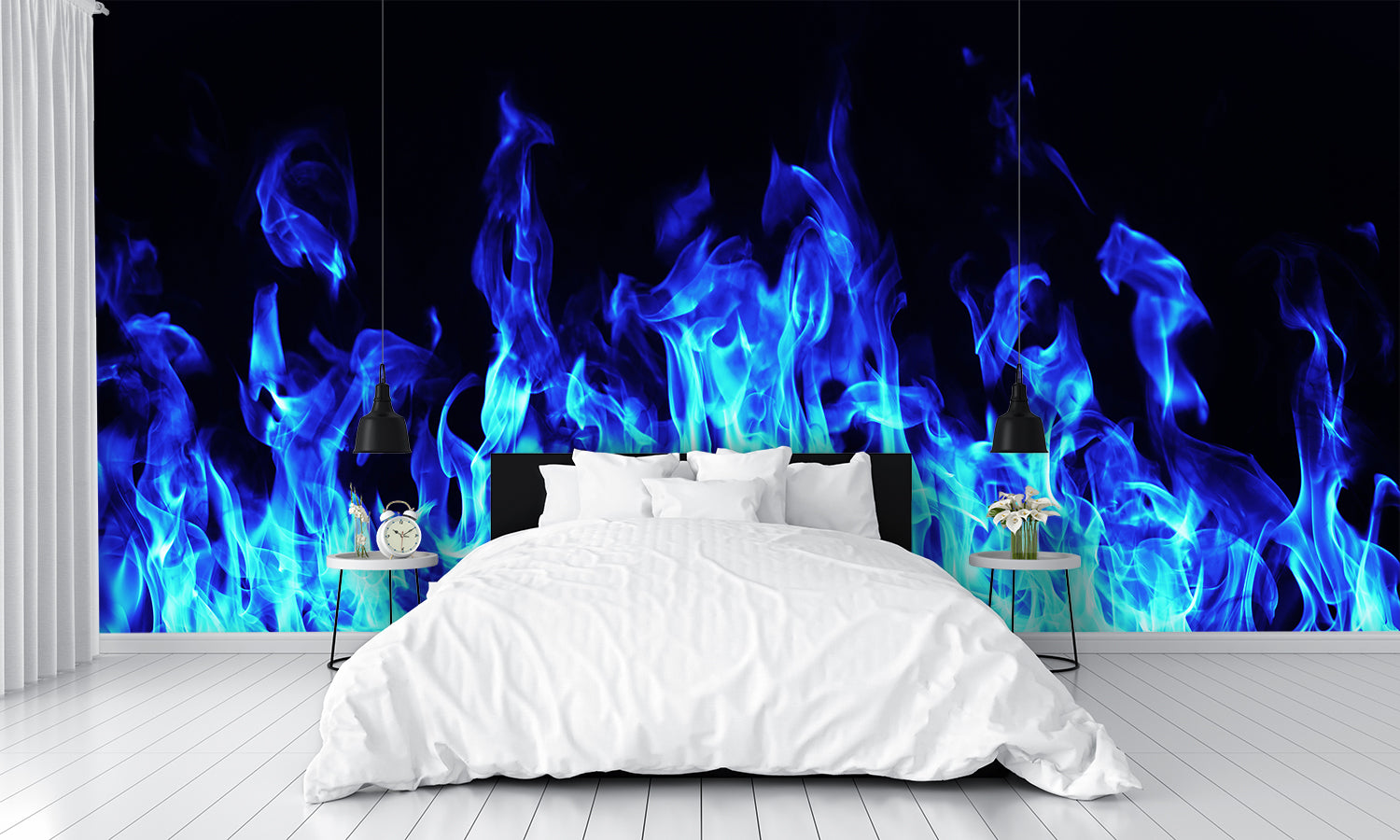 Blue Flaming Fire Custom Designed Flames Wallpaper