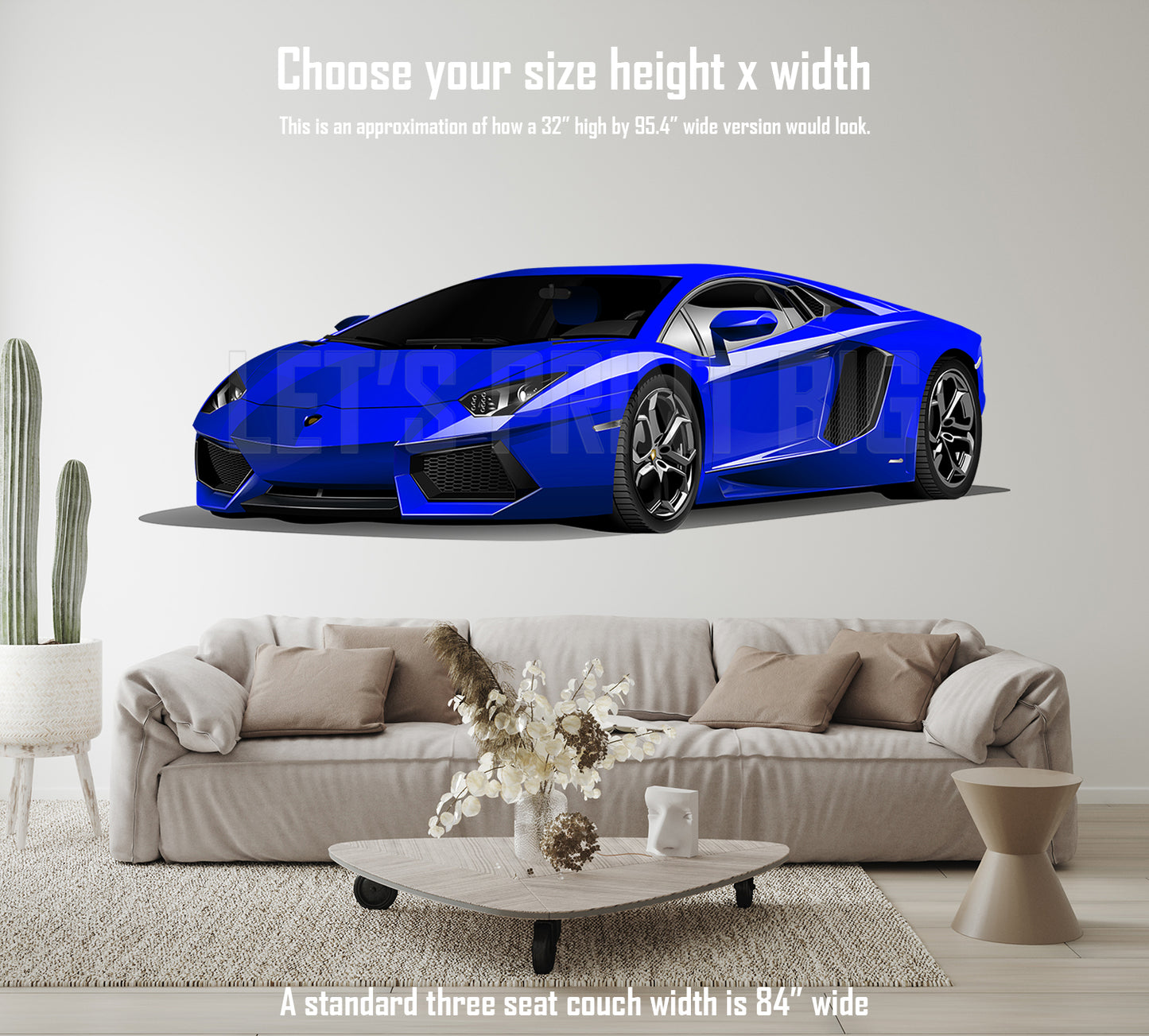 Car Art Blue Lamborghini WALL DECAL REMOVABLE REPOSITIONABLE