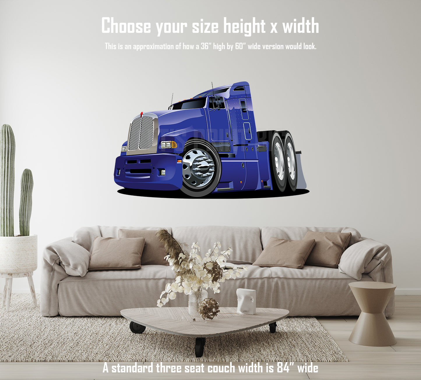 Car Art Blue Semi Front Cartoon Wall Decal