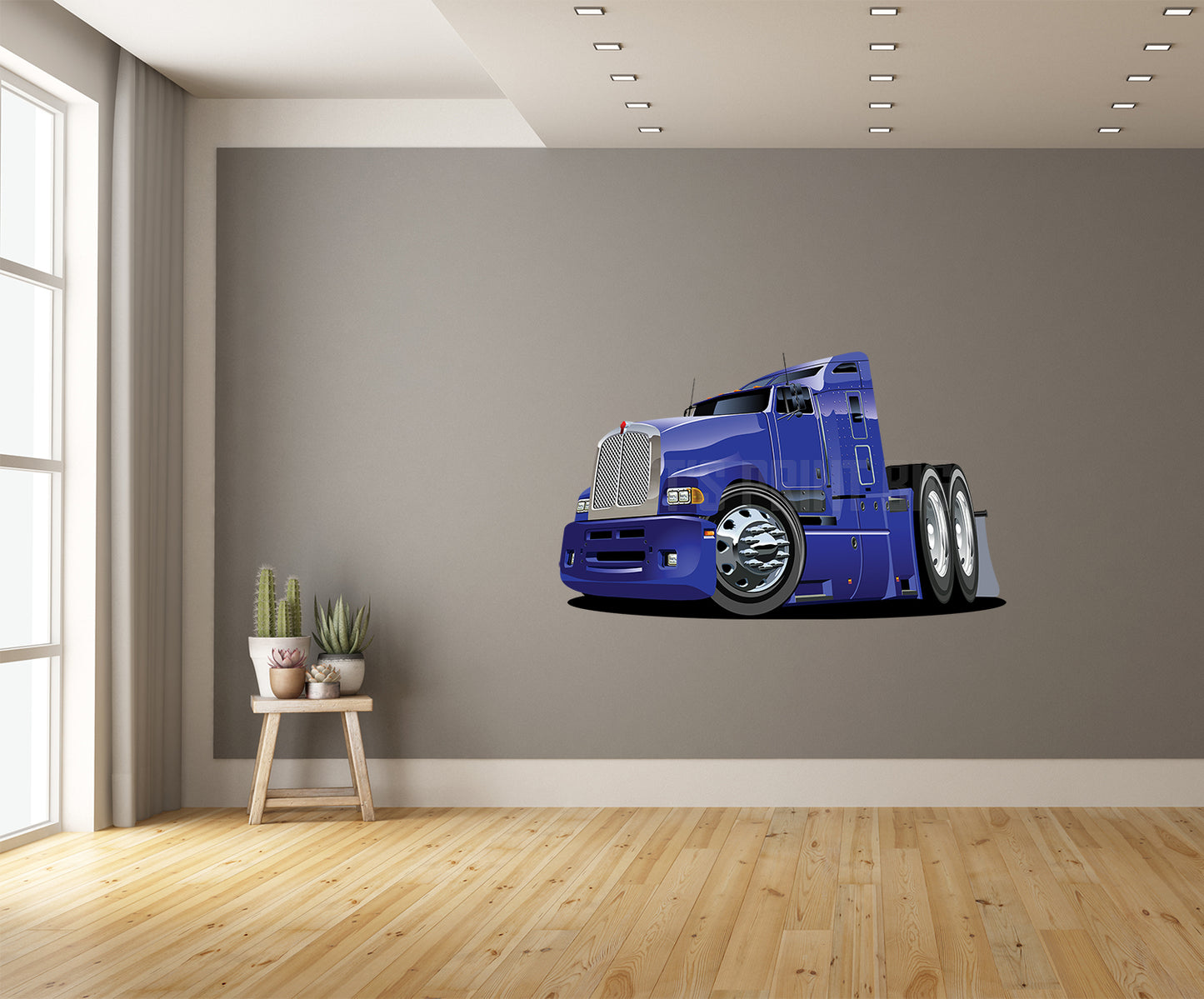 Car Art Blue Semi Front Cartoon Wall Decal