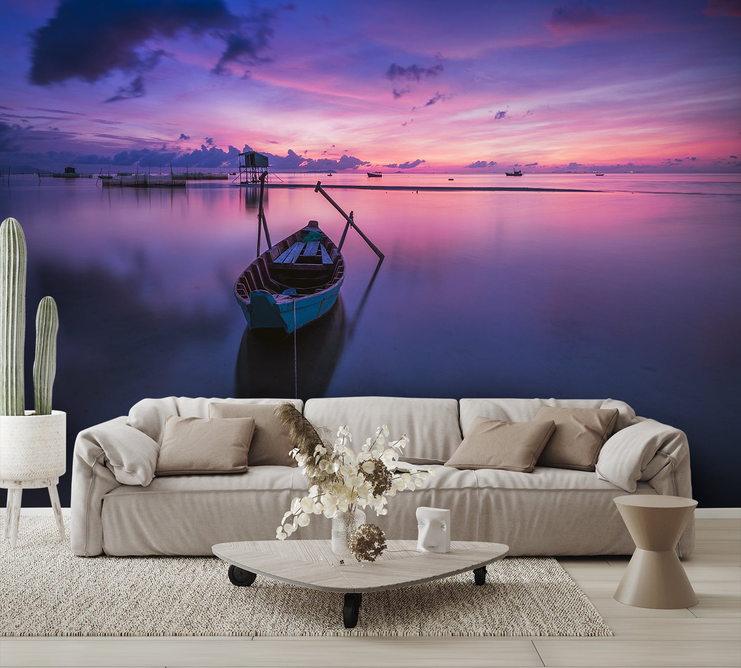 Boat Calm Seas Dusk Custom Designed Wallpaper