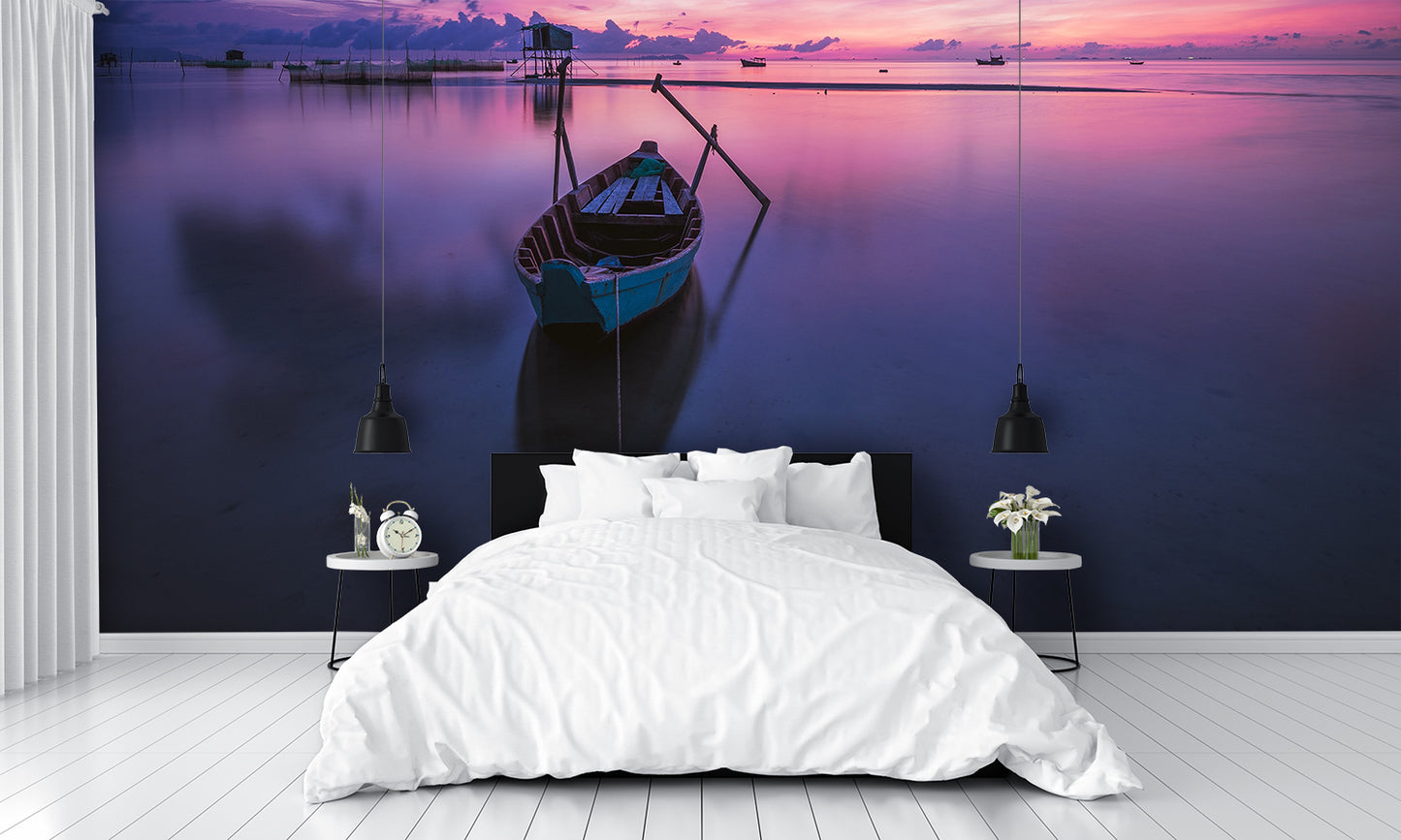 Boat Calm Seas Dusk Custom Designed Wallpaper