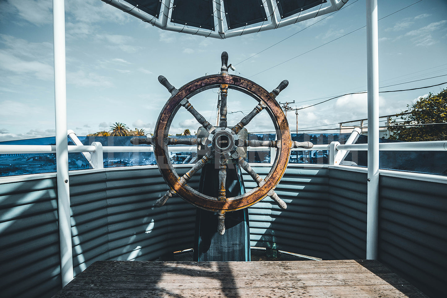 Rustic Boat Wheel Art Mural Wallpaper