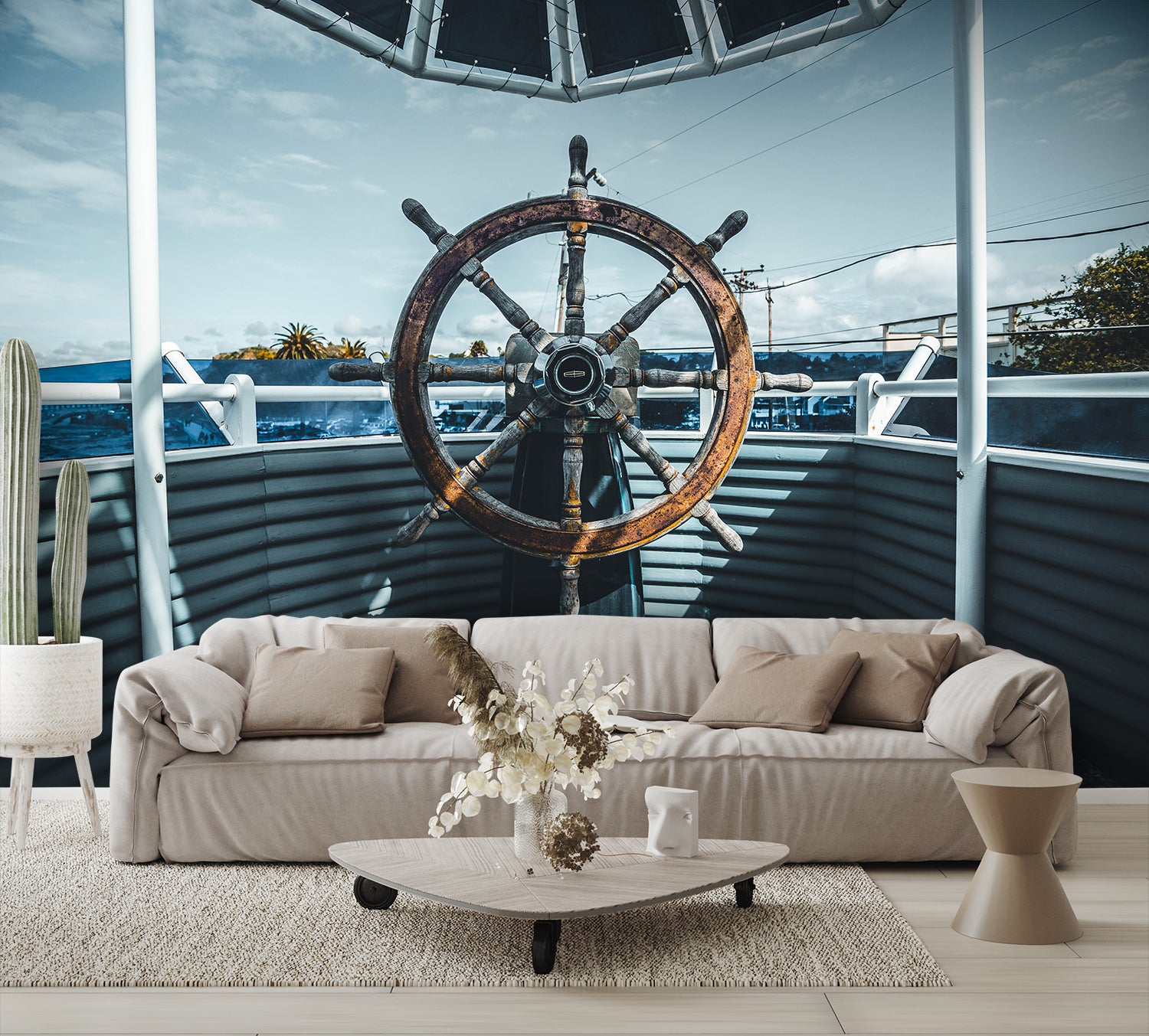 Rustic Boat Wheel Art Mural Wallpaper