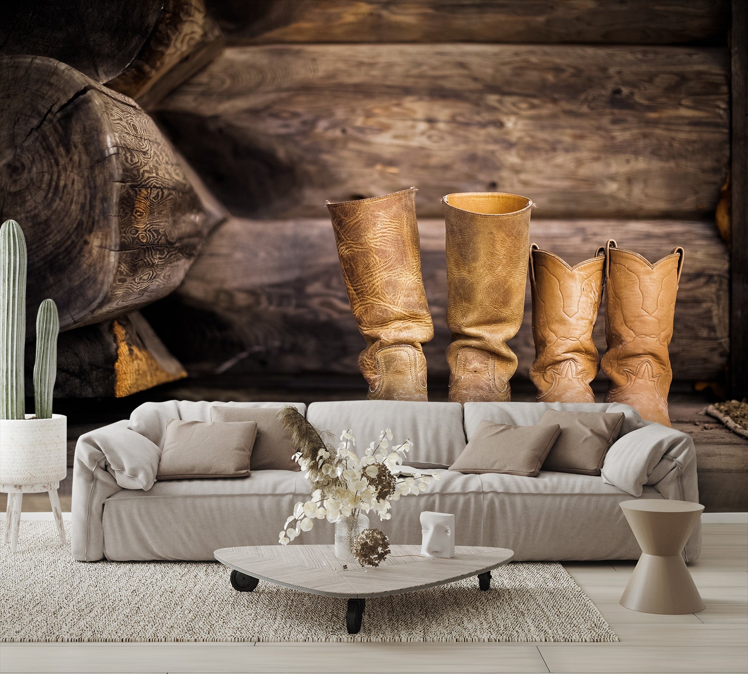 Country Themed with Cowboy Boots Custom Designed Wallpaper