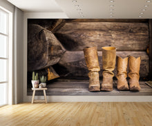 Country Themed with Cowboy Boots Custom Designed Wallpaper