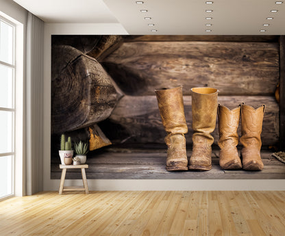 Country Themed with Cowboy Boots Custom Designed Wallpaper