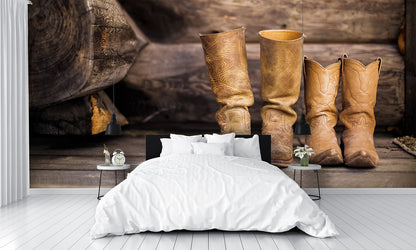 Country Themed with Cowboy Boots Custom Designed Wallpaper