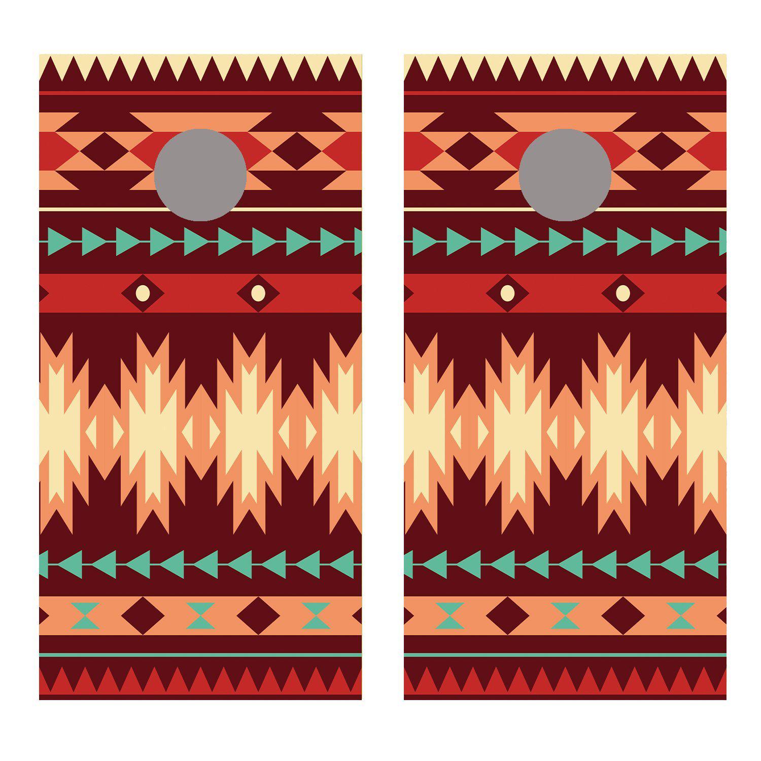 Burgundy Aztec Design Cornhole Board Decal Wraps