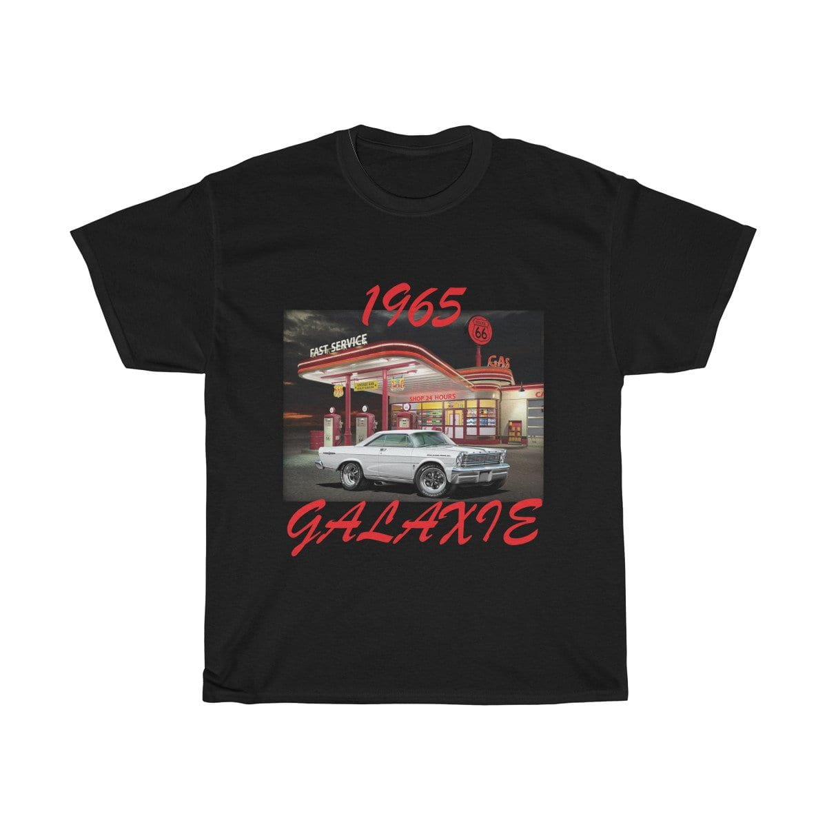 1965 Galaxie Muscle Car Art Route 66 Unisex Heavy Cotton Tee