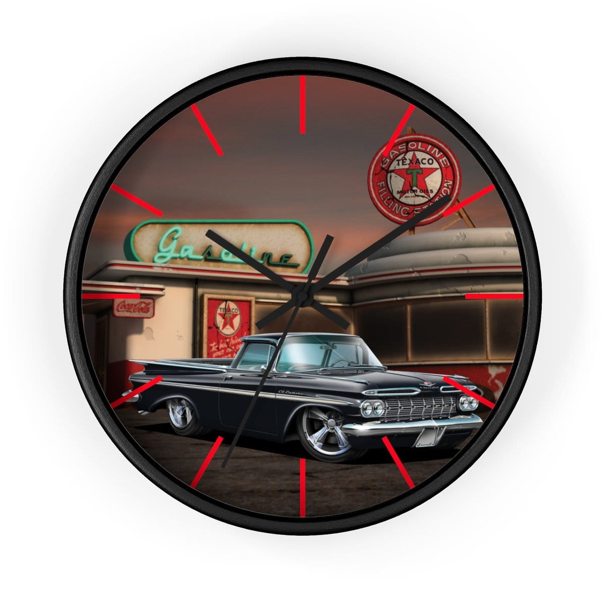 1959 El Camino Old Gas Station 2 Wall clock
