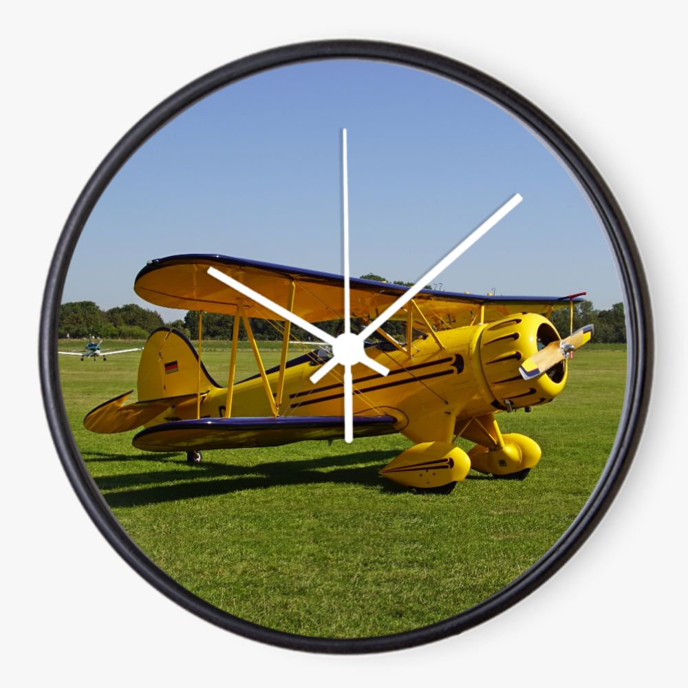 Yellow Waco Biplane 10 inch wall clock