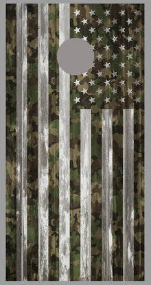 Camouflage American Flag Corn Hole Gray Wood Design Board Wrap