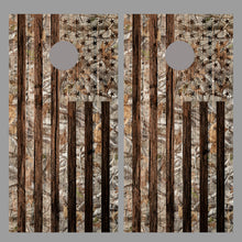 Camouflage American Flag Corn Hole Dark Wood Design Board Wrap